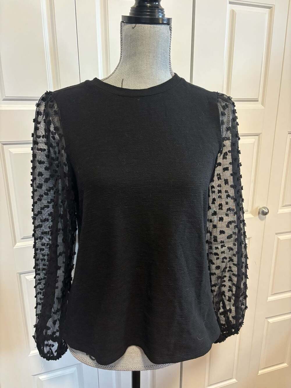 Maeve Anthropologie Top Size Small Black Sheer Dot Sleeves